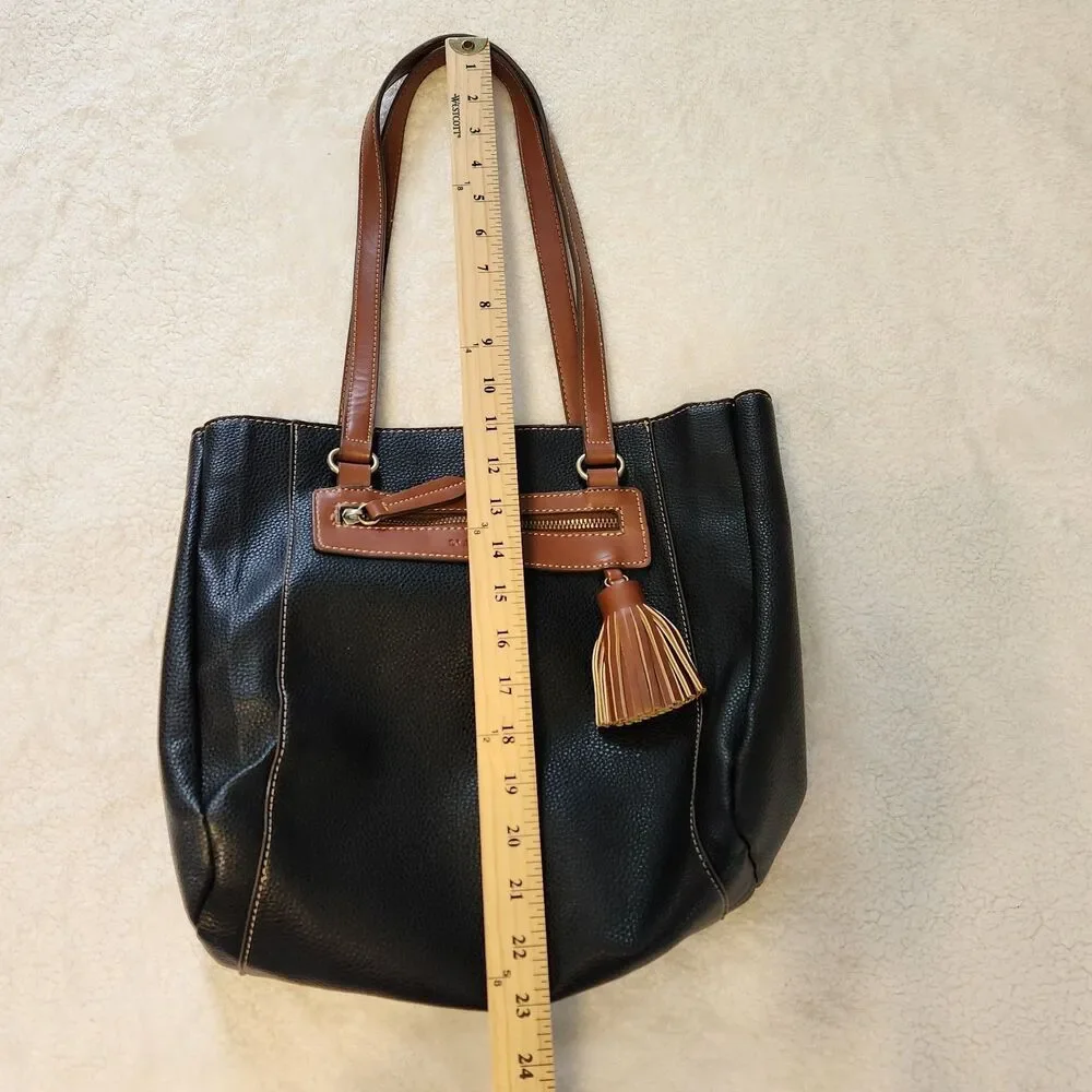 St John's Bay Black & Brown Three Section Shoulder Bag Purse Faux Leather Tassel